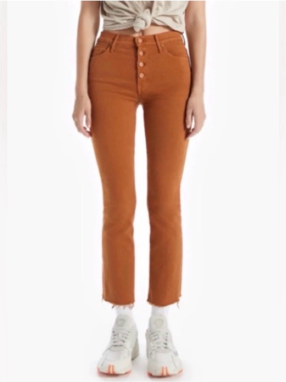 MOTHER Button-Fly Jeans Denim Pants Rust The Pixie Insider Ankle Fray Size 28